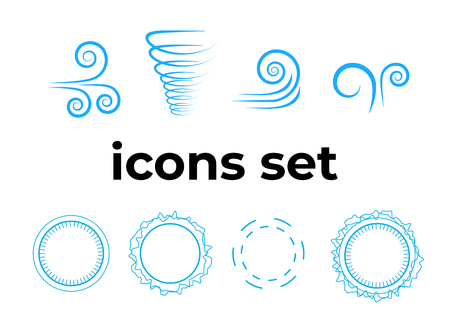 Vector icons set. Air and key icon. Name tag and film roll vector set iconsのイラスト素材