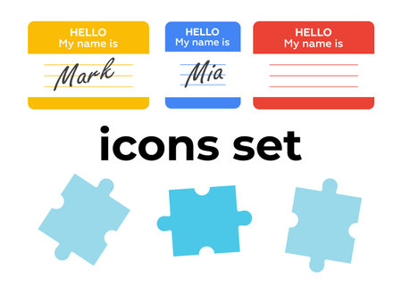 Vector icons set. Air and key icon. Name tag and film roll vector set icons