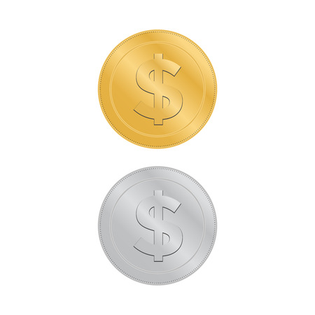 Realistic 3d gold dollar coin. Coin dollar money vectorのイラスト素材