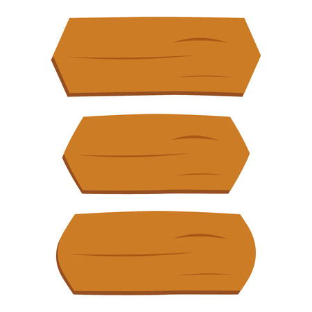 Cartoon wooden brown plate empty vector banners. Vintage wood ribbons set. Plank wood and blank wooden banner illustrationのイラスト素材