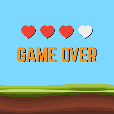 Game over pixel art arcade game screen vector illustration. Arcade retro banner, digital pixel 8-bitのイラスト素材