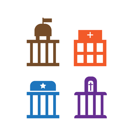 Government icon. Buildings university, police office and city hall iconのイラスト素材