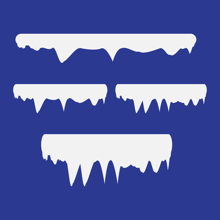 Snow and ice vector frames. Winter cartoon snow caps, snowdrifts and icicles. Illustration of snowcap for web designのイラスト素材
