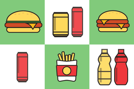Burger Potatoes French Fries. Fast food snacks and drinksのイラスト素材
