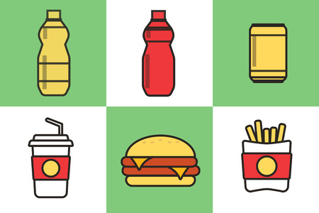 Fast food set of hamburger classic burger potatoes french for soft drinksのイラスト素材