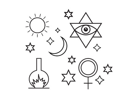 Alchemy, spirituality symbols in flat style . Alchemy art vector. Astrology vector setのイラスト素材