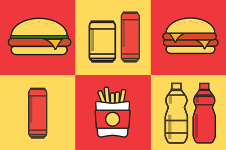 Fast food set. Vector fast food icons. Breakfast background burger vectorのイラスト素材