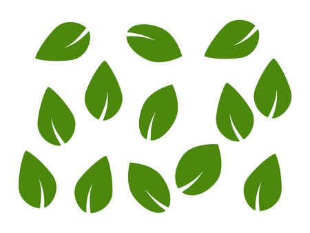Green tree and plant leaves vector icons isolated on white background. Eco symbols set. Plant green leaf, organic natural floral illustrationのイラスト素材