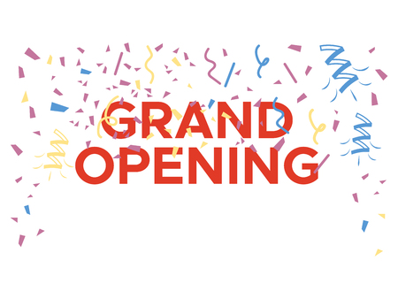 Ribbon cutting with scissors grand opening vector poster.のイラスト素材