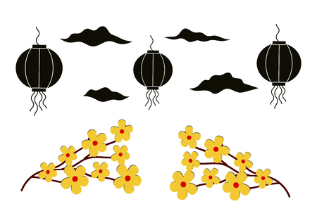 Chinese new year 2019 wallpaper with asian decorative elements. New year card celebration. Translation hieroglyph Chinese New Yearのイラスト素材