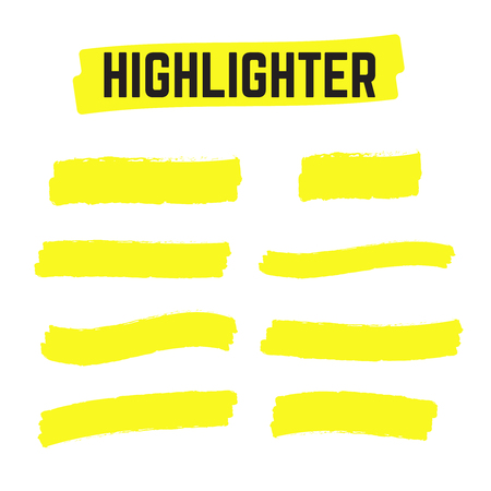 Yellow Highlighter Marker Strokes. Yellow watercolor hand drawn highlightのイラスト素材