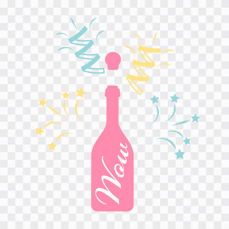 vector illustrations of champagne icons. Bottle of Champagne explosion vintageのイラスト素材
