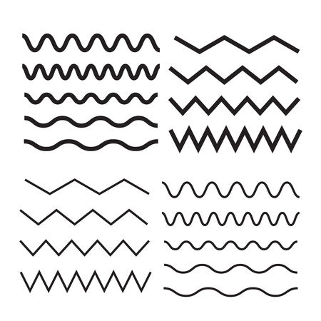 Set of wavy. Curvy and zigzag cross horizontal lines のイラスト素材