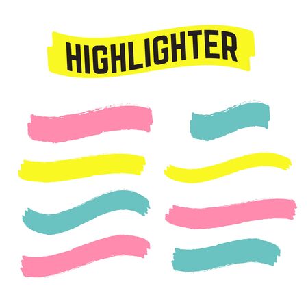 Yellow Highlighter Marker Strokes. Yellow watercolor hand drawn highlightのイラスト素材