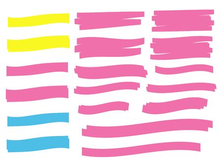 Vector highlighter elements. Yellow marker text selectionのイラスト素材
