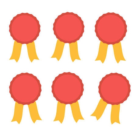 Flat badges set. Collection circle ribbon emblemのイラスト素材