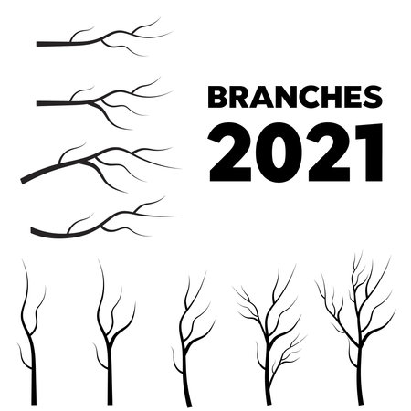 Tree branches set closeup watercolor. Vector tree branches silhouetteのイラスト素材