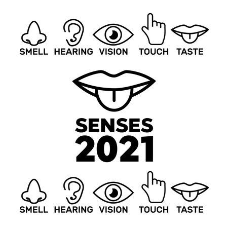 Sight, smell, hearing, touch, taste icons vector. Five senses icon setのイラスト素材