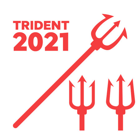 Trident devil 2021 flat. Neptune red vector trident