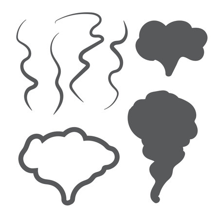 Smoke vector collection. Set of realistic white smoke steam, waves from coffeeのイラスト素材