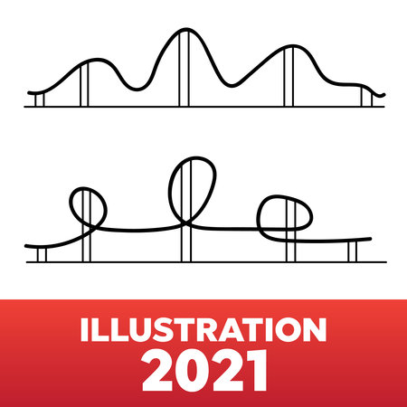 Roller coaster silhouettes. Rollercoaster park rollers vector.のイラスト素材