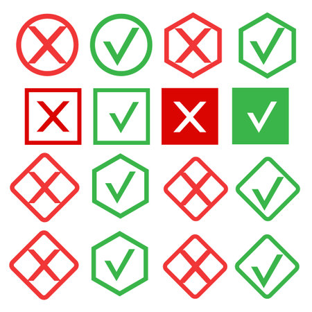Yes and no accept. Approve sign. Check and choice icons