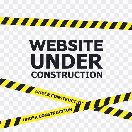 Under construction website page. Under construction tape warning banner vector