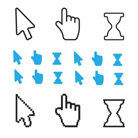 mouse hand arrow. Pixel cursors icons mouse hand arrowのイラスト素材