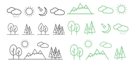 Linear landscape elements vector icons setのイラスト素材