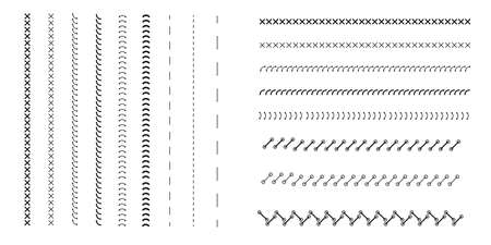 Stitched borders, sewing machine seams for fabric. Sewing machine stitches zig zag lineのイラスト素材