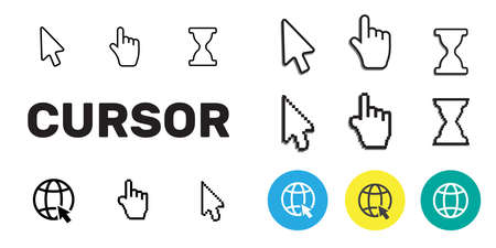 Pixel cursors icons mouse hand arrow. Mouse computer cursor.のイラスト素材