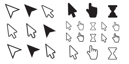 Pixel cursors icons mouse hand arrow. Mouse computer cursor.のイラスト素材