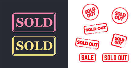 Sold out stamps. Sale banner. Sticker or discount label, promotion poster. badge templateのイラスト素材