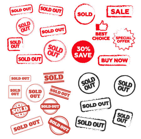 Sold out stamps. Sale banner. Sticker or discount label, promotion poster. badge templateのイラスト素材