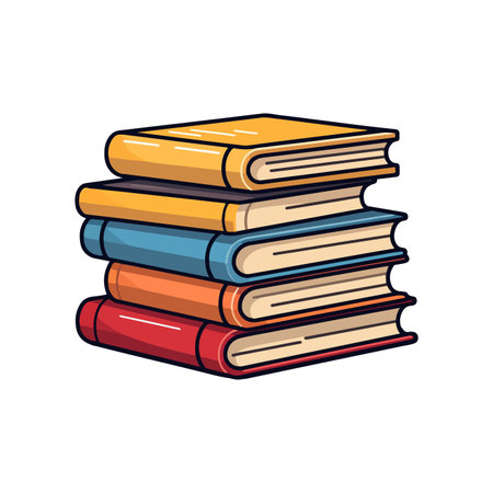Vector Illustration of a stack of colorful books with detailed spines and pagesのイラスト素材