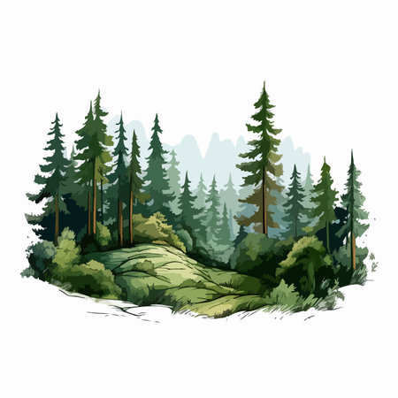 Forest flat vector illustration. Forest cartoon hand drawing isolated vector illustration.のイラスト素材