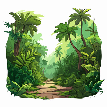 Jungle flat vector illustration. Jungle cartoon hand drawing isolated vector illustration.のイラスト素材