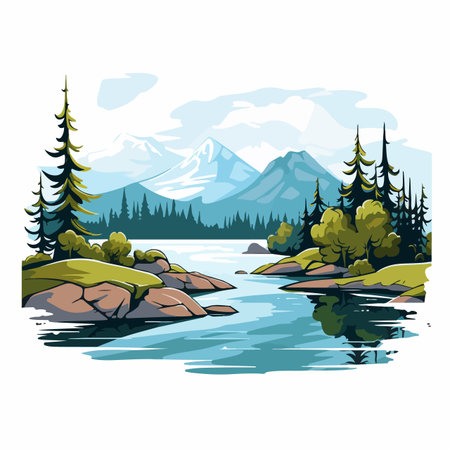 Lake flat vector illustration. Lake cartoon hand drawing isolated vector illustration.のイラスト素材
