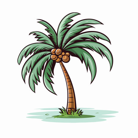 Palm tree flat vector illustration. Palm tree cartoon hand drawing isolated vector illustration.のイラスト素材
