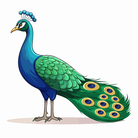 Peacock flat vector illustration. Peacock cartoon hand drawing isolated vector illustration.のイラスト素材