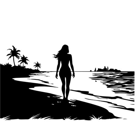 Beach silhouette vector illustration. Beach silhouette, Icon and Sign.のイラスト素材
