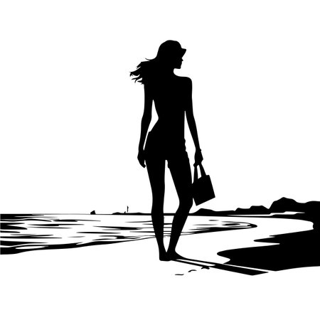 Beach silhouette vector illustration. Beach silhouette, Icon and Sign.のイラスト素材