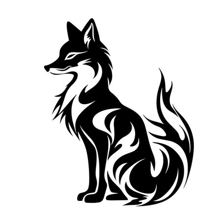 Fiery Fox silhouette vector illustration. Fiery Fox silhouette, Icon and Sign.のイラスト素材