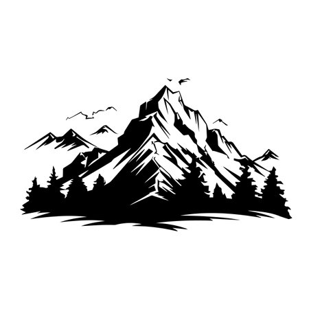 Majestic Mountain silhouette vector illustration. Majestic Mountain silhouette, Icon and Sign.のイラスト素材