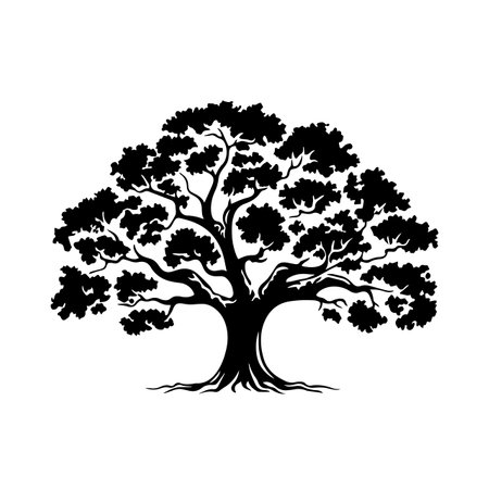 Oak tree silhouette vector illustration. Oak tree silhouette, Icon and Sign.のイラスト素材