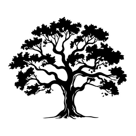 Oak tree silhouette vector illustration. Oak tree silhouette, Icon and Sign.のイラスト素材