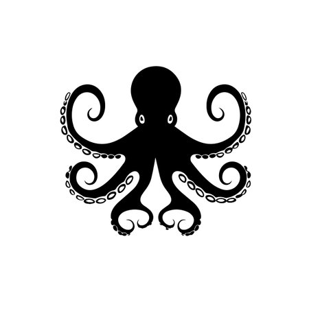 Octopus silhouette vector illustration. Octopus silhouette, Icon and Sign.のイラスト素材