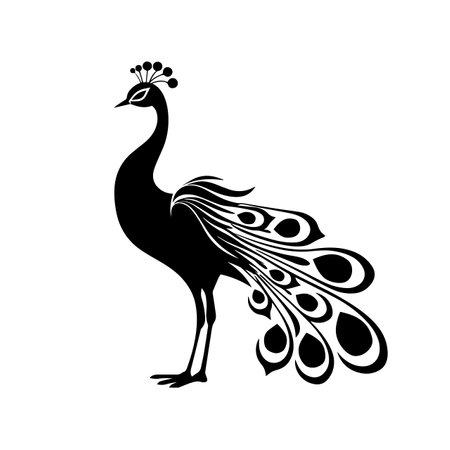 Peacock silhouette vector illustration. Peacock silhouette, Icon and Sign.のイラスト素材