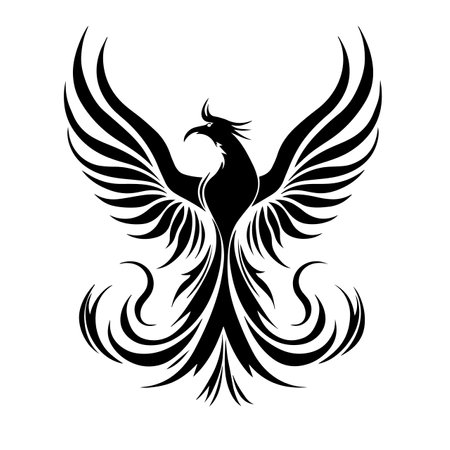 Phoenix silhouette vector illustration. Phoenix silhouette, Icon and Sign.のイラスト素材