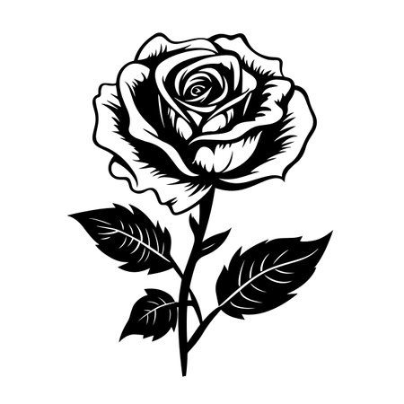 Rose silhouette vector illustration. Rose silhouette, Icon and Sign.のイラスト素材